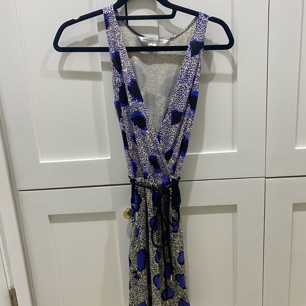 Diane Von Furstenberg Blue and Black Backless Dress